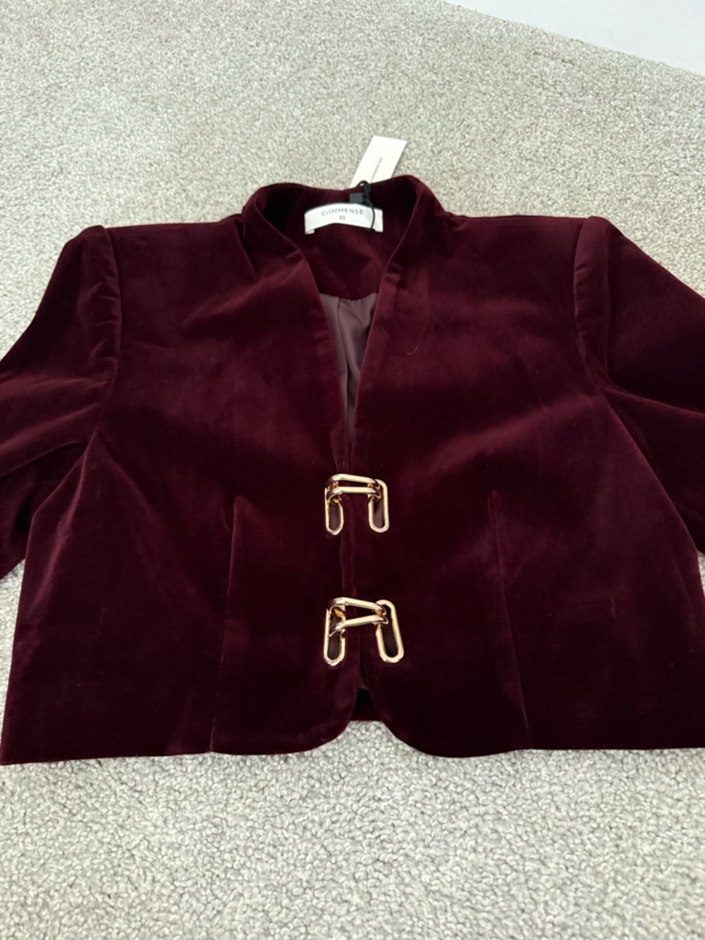 Commense Women's Velvet Cropped Jacket in Deep Burgundy